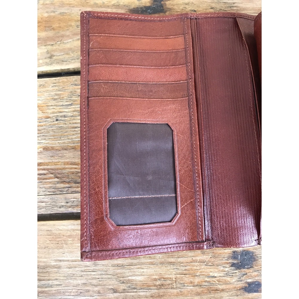 Vtg MCM Unique Brown Leather Wallet Clutch Peridot No. 007 Kiss Lock - Picture 8 of 11